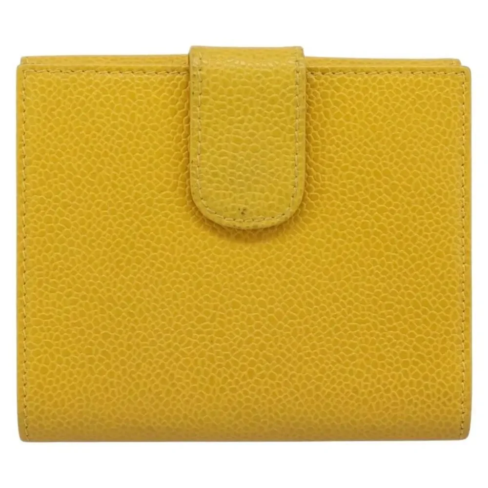 Chanel Caviar CC Logo Bifold Wallet Yellow
